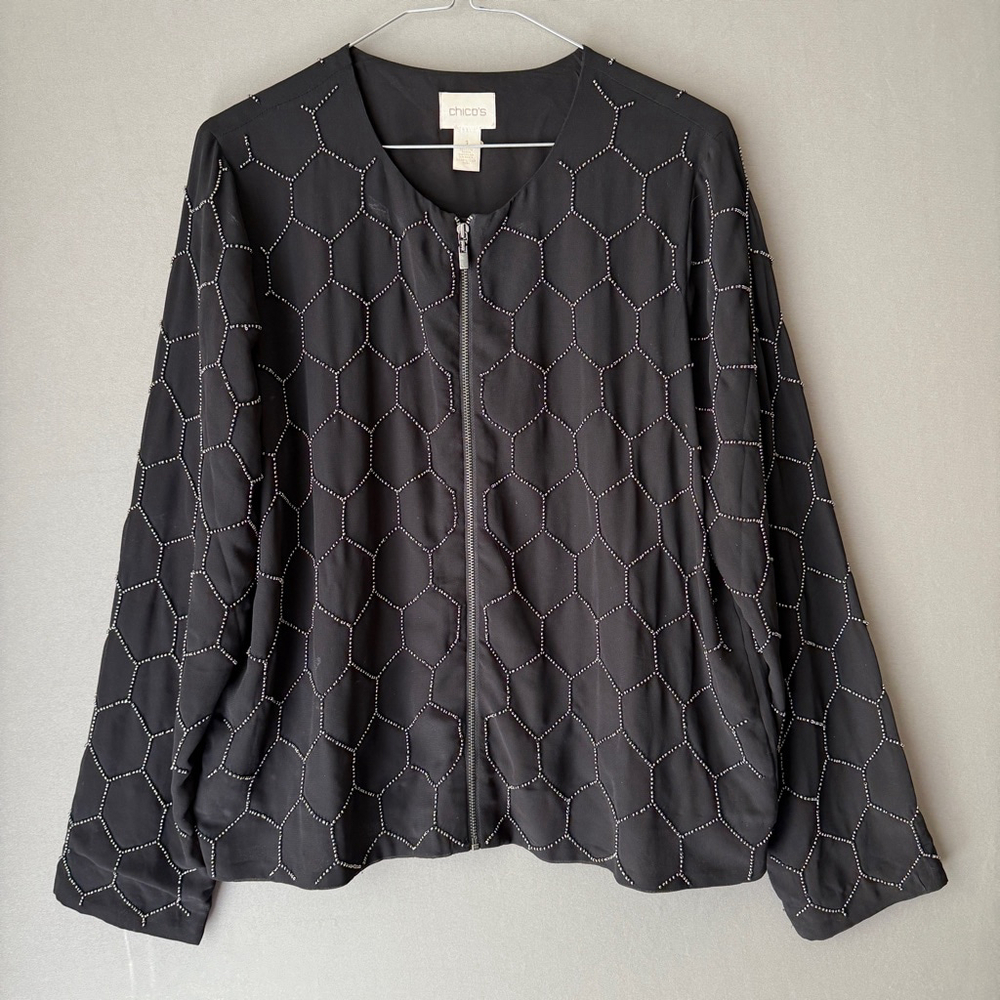 Chico's sz 1 black beaded zip jacket